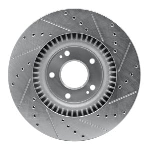 Hyundai Genesis Coupe Brake Rotor (1) - Front Left - R1 Concepts - Drilled & Slotted - Silver - `10-`16